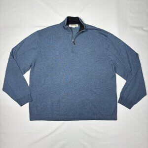 Pronto Uomo 100% Merino Wool Blue 1/4 Zip Knit Sweater Golf Casual Mens Large